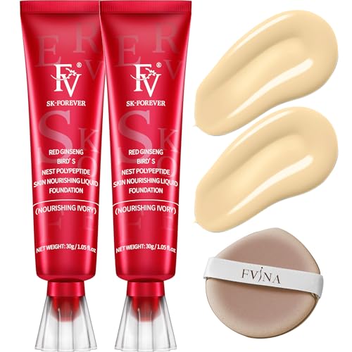 FV 2PCS Liquid Foundation Lightweight Medium Coverage Oil Control Concealer Waterproof Cream Hydrating Foundation for Flawless Makeup for Dry and Combination Skin (Nourishing Ivory) von FV