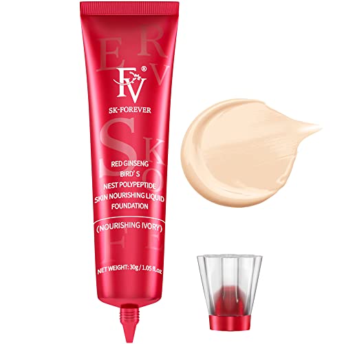 FV Foundation Porenloses Wasserfester Flüssige Foundation Make up Flawless Medium Coverage für Trockene Haut/Mischhaut Langanhaltendes Gesichts-Make-up, 30g, Nourishing Ivory von FV