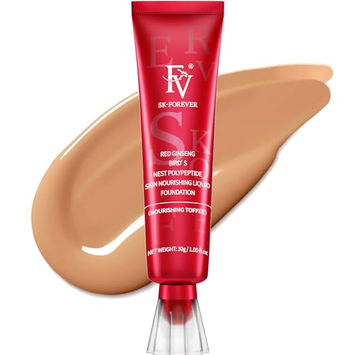 Full Coverage Foundation, FV Flüssige Foundation mit Concealer, Langanhaltend, Feuchtigkeitsspendende Concealer für Trockene Hault Normale Haut Make-up, Vegane Formel，Nourishing Toffee von FV