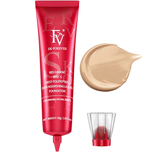 Full Coverage Foundation, FV Flüssige Foundation mit Concealer, Langanhaltend, Feuchtigkeitsspendende Concealer für Trockene Hault Normale Haut Make-up, Vegane Formel, Farbton Nourishing Beige, 30 ml von FV