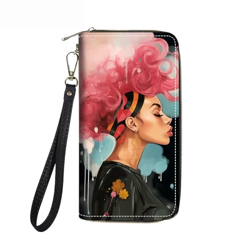 FVAENDHIO Damen-Geldbörse mit großem Fassungsvermögen, PU-Leder, Doppelreißverschluss, Clutch, Geldbörse, multifunktional, mit abnehmbarem Handgelenkriemen für Smartphone/Münze/Karte/Bargeld von FVAENDHIO