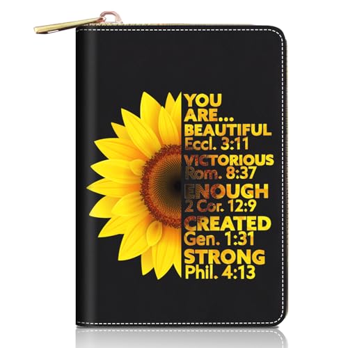 FVAENDHIO Kreditkartenetui für Damen, Katzen- und Schmetterling-Design, RFID-blockierend, kleines Leder-Kartenetui, Geldbörse, Reißverschluss, Akkordeon-Geldbörsen, Inspirierende Sonnenblumen-Zitate von FVAENDHIO