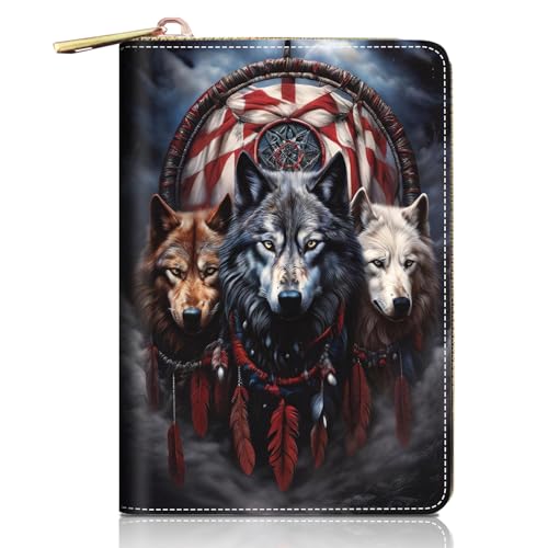 FVAENDHIO Kreditkartenetui für Damen, Kolibri-Blumen-Design, RFID-blockierend, kleines Leder-Kartenetui, Geldbörse, Reißverschluss, Akkordeon-Geldbörsen, Dreamcatcher Wolf, Modisch von FVAENDHIO