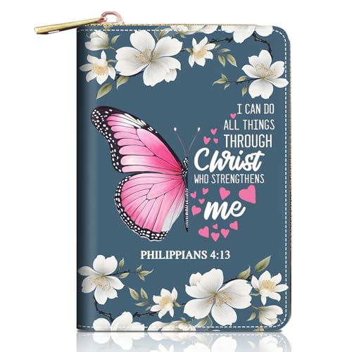 FVAENDHIO Kreditkartenetui für Damen, Kolibri-Blumen-Design, RFID-blockierend, kleines Leder-Kartenetui, Geldbörse, Reißverschluss, Akkordeon-Geldbörsen, Floral Butterfly Bibelvers Philipper 4:13 von FVAENDHIO