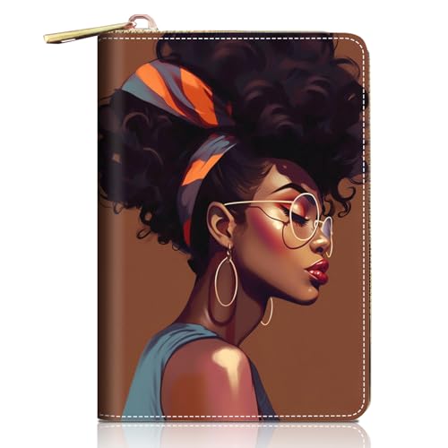 FVAENDHIO Kreditkartenetui für Damen, brennendes Baseball-Design, RFID-blockierend, kleines Leder-Kartenetui, Geldbörse, Reißverschluss, Akkordeon-Geldbörsen, African American Girl, Modisch von FVAENDHIO