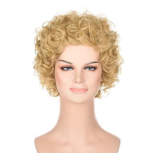 Annie Perücke Erwachsene Cosplay FVCENT Kurze Lockige gewellte Afro Perücke Reddish Orange Clown Perücke Frauen Waise Annie Kostüm Perücke Party Halloween Cosplay Kostüm Perücke (Blond) von FVCENT