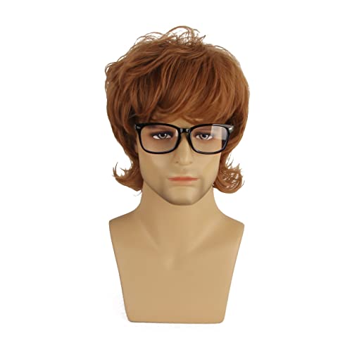 Kurze Mens Brown Perücke 60er Jahre 70er Jahre Mens Short Curly Mens960s Spy Film Haar Cosplay Halloween Kostüm Männliche Perücke und Brille (Hellbraun) von FVCENT