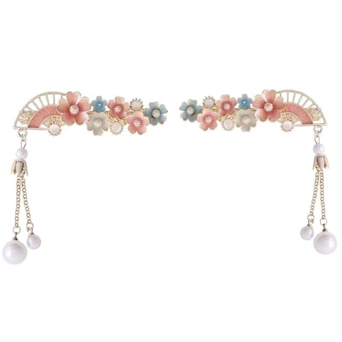 2 STK Damen Haarspange mit Blumenfächer und Quaste, Style Fan Haarspange, Haarspange mit Quaste und Anhänger aus Kunstperlen, exquisite Haaraccessoires for Damen, süße Haarspangen von FVCTGHZ