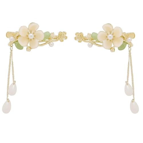 2 STK Haarspange mit Blumenquaste for Damen, Haarspange mit Magnolienblüte for Damen, Haarspange mit grüner Blumenquaste, exquisiter Stil, Haarschmuck for Damen, süße Haarspangen von FVCTGHZ