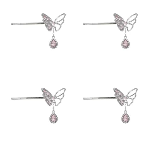 4-teiliges Ordner-Set mit Schmetterlings-Diamant-Anhänger for Damen, Haarnadel mit rosa Diamant-Anhänger, Schmetterlings-Haarnadel, exquisite Haar-Accessoires for Damen, süße Haarspangen von FVCTGHZ