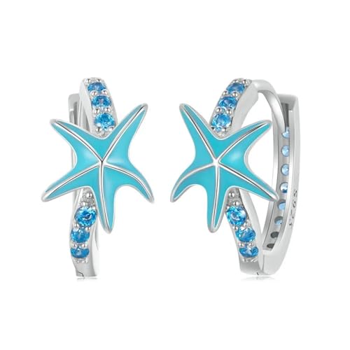 925 Sterling Silber Blau Seestern Hoop Ohrringe for Frauen Handgemachte Shiny Zirkon 925 Sterling Silber Blau Seestern Hoop Ohrringe for Frauen Handgemachte Shiny Zirkon von FVCTGHZ