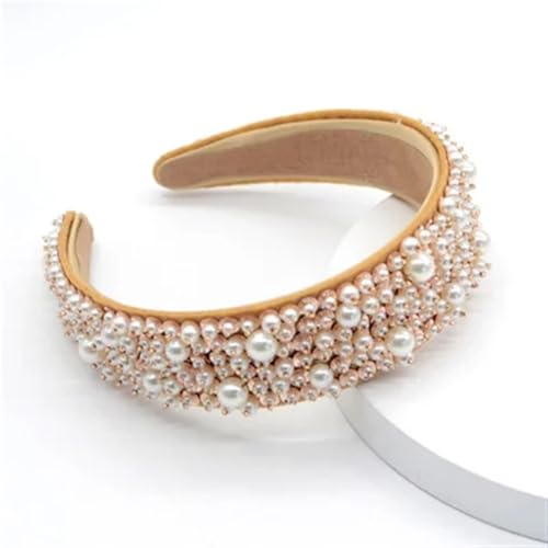 Barock Handgemachte Imitation Perle Haarband Frauen Elegante Volle Perle Gepolsterte Haar Hoop Braut Hochzeit Stirnbänder(Color 1) von FVCTGHZ