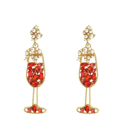 Champagner Weinglas Kristall Baumeln Ohrringe for Frauen Mode Geometrien Imitation Perle Flasche von FVCTGHZ