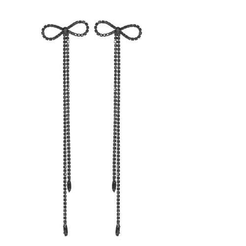 Design Exquisite Voller Diamanten Bogen Quaste Extra lange Ohrringe Weibliche Persönlichkeit Kreative(Black) von FVCTGHZ