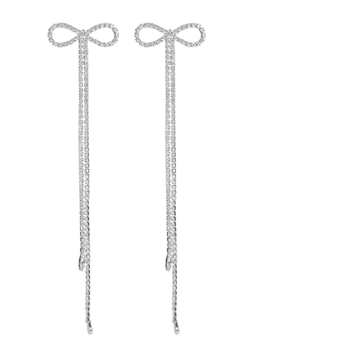 Design Exquisite Voller Diamanten Bogen Quaste Extra lange Ohrringe Weibliche Persönlichkeit Kreative(Silver) von FVCTGHZ
