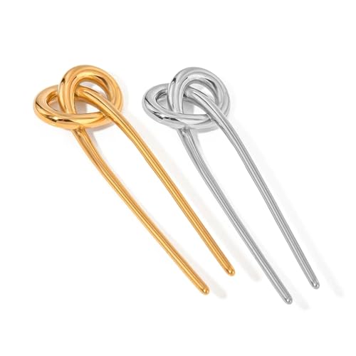 Eine goldene und eine silberne U-förmige Haarnadel aus Edelstahl for Damenhaar, High-End-Gefühl, Knoten, vielseitiges Temperament von FVCTGHZ