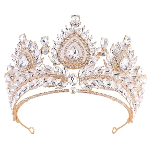 Elegante AB Kristall Krone for Frauen Mädchen Hochzeit Geburtstag Party Luxus Strass Krone Haar Kleid Schmuck(Gold) von FVCTGHZ