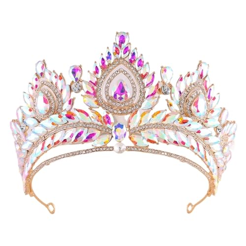 Elegante AB Kristall Krone for Frauen Mädchen Hochzeit Geburtstag Party Luxus Strass Krone Haar Kleid Schmuck(Gold AB) von FVCTGHZ