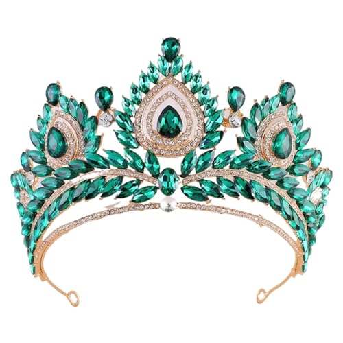Elegante AB Kristall Krone for Frauen Mädchen Hochzeit Geburtstag Party Luxus Strass Krone Haar Kleid Schmuck(Gold green) von FVCTGHZ