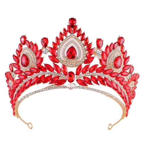 Elegante AB Kristall Krone for Frauen Mädchen Hochzeit Geburtstag Party Luxus Strass Krone Haar Kleid Schmuck(Gold red) von FVCTGHZ