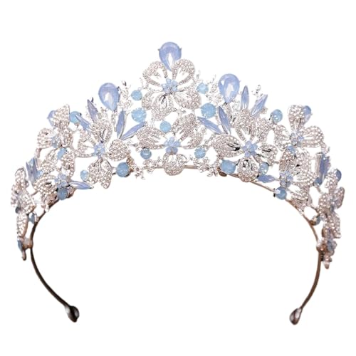 Exquisite Schmetterling Floral AB Farbe Kristall Krone Strass Prinzessin Pageant Diadem Hochzeit Haar Zubehör(Silver Blue Opal) von FVCTGHZ