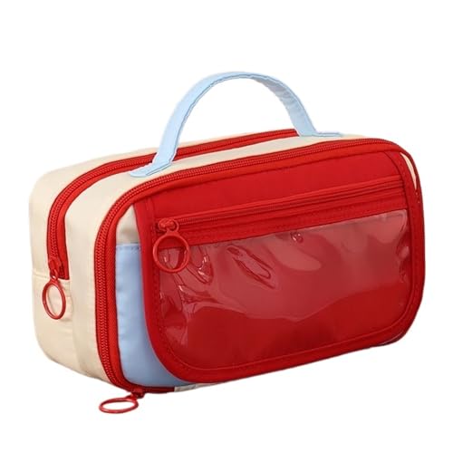 FVCTGHZ 9-lagiges Federmäppchen mit Reißverschluss, tragbar, große Kapazität, Bär, mit Aufbewahrungstasche for Schreibwaren(Red) von FVCTGHZ