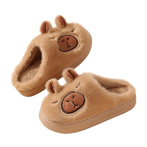 FVCTGHZ Capybara-Hausschuhe, süßer Plüsch-Tier-Hausschuh, warme Slipper, weiche Füße, rutschfest, for den Innenbereich(Brown,10.5-11.5) von FVCTGHZ