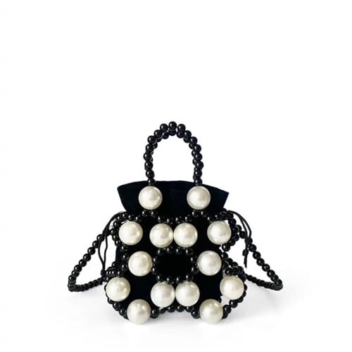 FVCTGHZ Damen Tasche Trend Design Aushöhlen Perle Handtasche Handgefertigte Acrylperlen Schwarze Kette Umhängetasche von FVCTGHZ