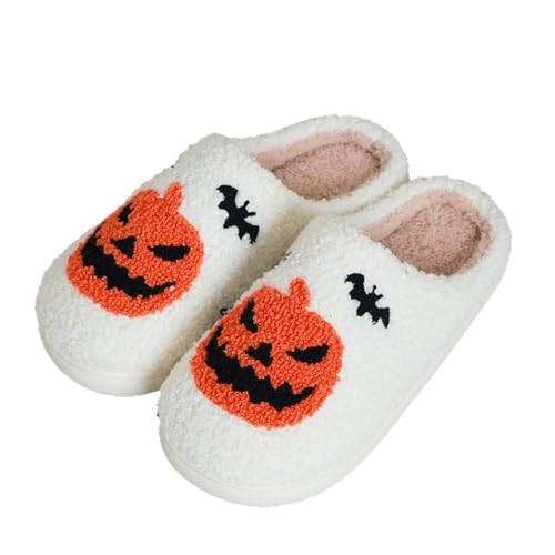 FVCTGHZ Halloween Plüsch Hausschuhe Gruselige Kürbis Stickerei Gemütliche Weiche Schuhe Slip On Leichte Indoor(6.5-7) von FVCTGHZ