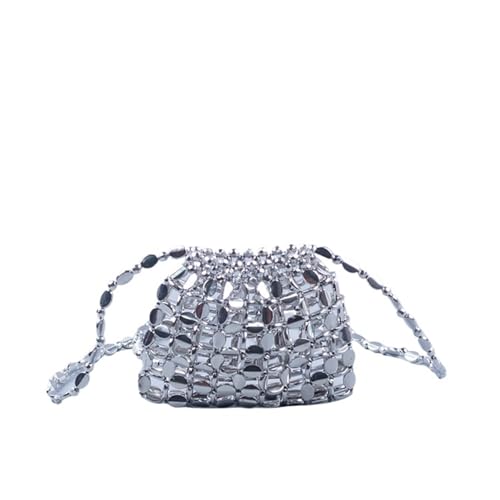 FVCTGHZ Handgemachte Perlen Acryl Handytasche Retro Sle Korb Handtasche Single Strap Tasche(Silver 1PC) von FVCTGHZ