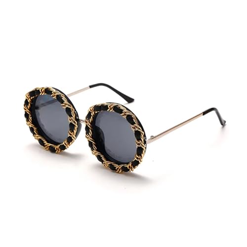 FVCTGHZ Mode Doppelt gewebte Lederkette Sonnenbrille Erwachsene Universal Rundrahmen Personalisiert(Color1) von FVCTGHZ