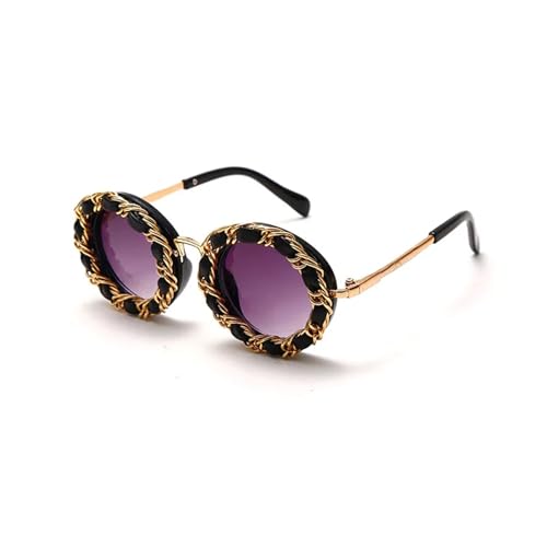 FVCTGHZ Mode Doppelt gewebte Lederkette Sonnenbrille Erwachsene Universal Rundrahmen Personalisiert(Color2) von FVCTGHZ