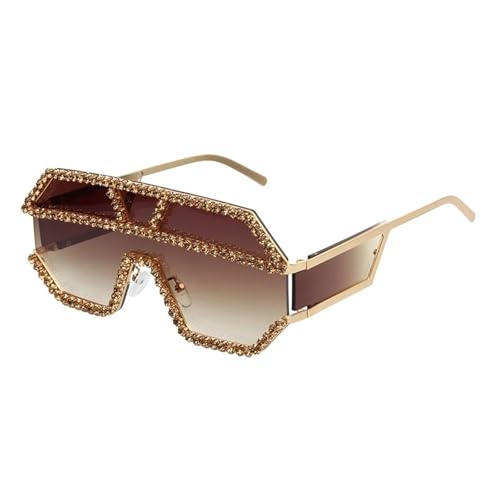 FVCTGHZ Mode übergroße quadratische Diamant-Sonnenbrille Frauen Markendesigner Brille Metall Strass Brillen(Color4) von FVCTGHZ