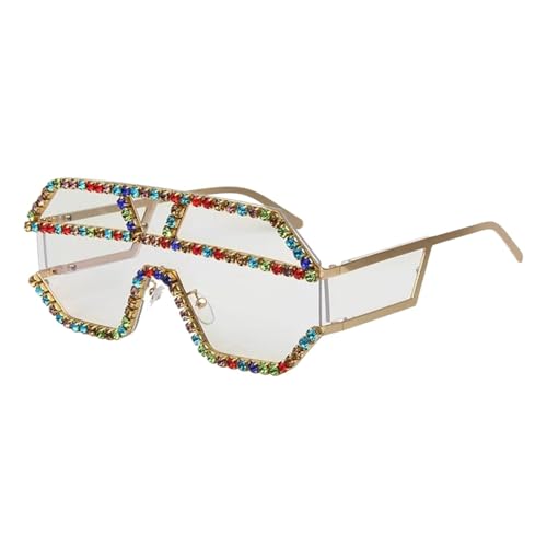 FVCTGHZ Mode übergroße quadratische Diamant-Sonnenbrille Frauen Markendesigner Brille Metall Strass Brillen(Color5) von FVCTGHZ