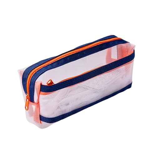 FVCTGHZ Multifunktionales Federmäppchen aus Netzstoff, große Kapazität, mehrschichtige Schreibwarentasche, Aufbewahrungstaschen for Schreibwaren(Navy Blue-Orange) von FVCTGHZ