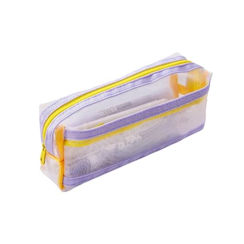 FVCTGHZ Multifunktionales Federmäppchen aus Netzstoff, große Kapazität, mehrschichtige Schreibwarentasche, Aufbewahrungstaschen for Schreibwaren(Purple-Yellow) von FVCTGHZ