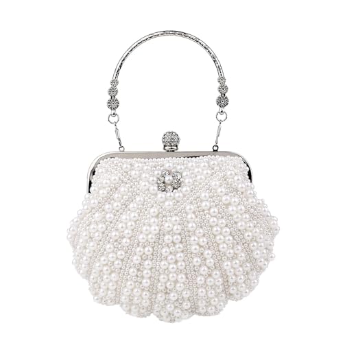 FVCTGHZ Shell Design Frauen Abendtaschen Stickerei Perle Diamanten Handtaschen Blume Perlen Clutch Taschen mit Glitter Geldbörse(White) von FVCTGHZ