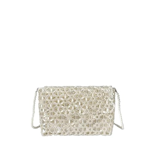 FVCTGHZ Silberne glänzende handgewebte Perlen kleine quadratische Tasche Bankett Perle hohle Umhängetasche(White 1PC) von FVCTGHZ