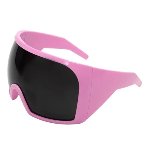 FVCTGHZ Übergroße Wrap-Around-Sonnenbrille, futuristische gebogene Linse, UV400-Schutz, Y2K-Sonnenbrille, Damen und Herren(PINK 1PC) von FVCTGHZ