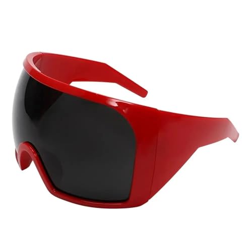 FVCTGHZ Übergroße Wrap-Around-Sonnenbrille, futuristische gebogene Linse, UV400-Schutz, Y2K-Sonnenbrille, Damen und Herren(RED 1PC) von FVCTGHZ
