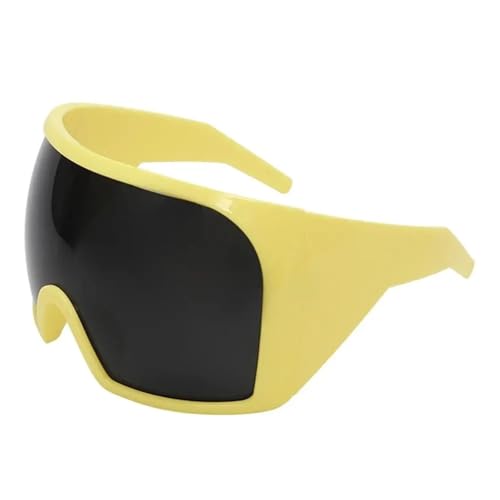 FVCTGHZ Übergroße Wrap-Around-Sonnenbrille, futuristische gebogene Linse, UV400-Schutz, Y2K-Sonnenbrille, Damen und Herren(YELLOW 1PC) von FVCTGHZ