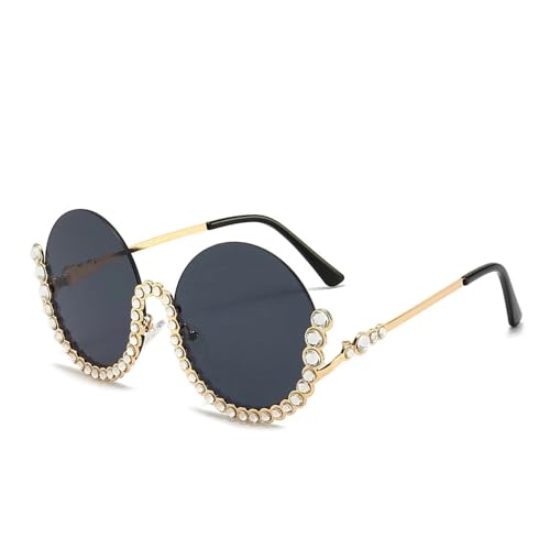 FVCTGHZ Vintage Runde Diamant Sonnenbrille Frauen Sexy Luxus Halb Oval Kristall Retro Sonnenbrille Mode(Color1) von FVCTGHZ