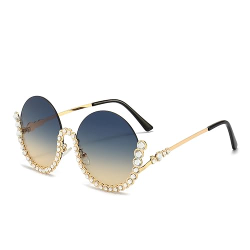 FVCTGHZ Vintage Runde Diamant Sonnenbrille Frauen Sexy Luxus Halb Oval Kristall Retro Sonnenbrille Mode(Color2) von FVCTGHZ