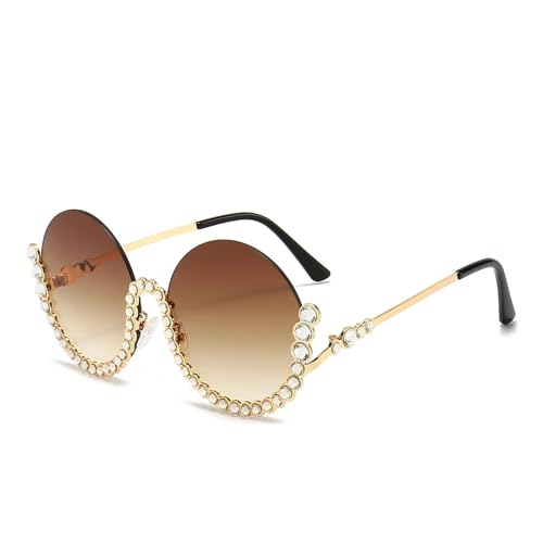 FVCTGHZ Vintage Runde Diamant Sonnenbrille Frauen Sexy Luxus Halb Oval Kristall Retro Sonnenbrille Mode(Color4) von FVCTGHZ