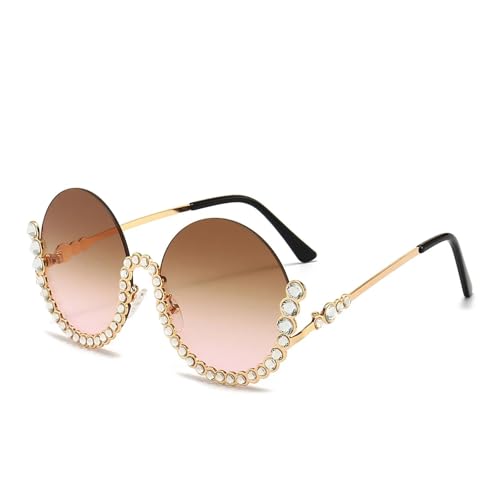 FVCTGHZ Vintage Runde Diamant Sonnenbrille Frauen Sexy Luxus Halb Oval Kristall Retro Sonnenbrille Mode(Color5) von FVCTGHZ