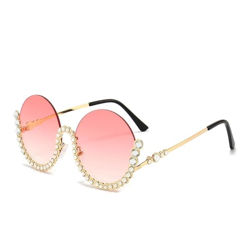 FVCTGHZ Vintage Runde Diamant Sonnenbrille Frauen Sexy Luxus Halb Oval Kristall Retro Sonnenbrille Mode(Color6) von FVCTGHZ