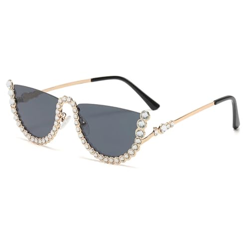 FVCTGHZ Vintage Runde Diamant Sonnenbrille Frauen Sexy Luxus Halb Oval Kristall Retro Sonnenbrille Mode(Color7) von FVCTGHZ