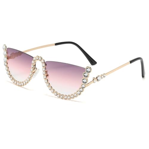 FVCTGHZ Vintage Runde Diamant Sonnenbrille Frauen Sexy Luxus Halb Oval Kristall Retro Sonnenbrille Mode(Color8) von FVCTGHZ