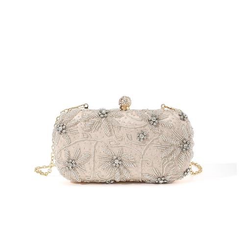 FVCTGHZ Wunderschöne und glänzende, handgefertigte Clutch mit Diamanten und Strasssteinen, Perlen und Blumen for Hochzeiten und Abende(Color2) von FVCTGHZ
