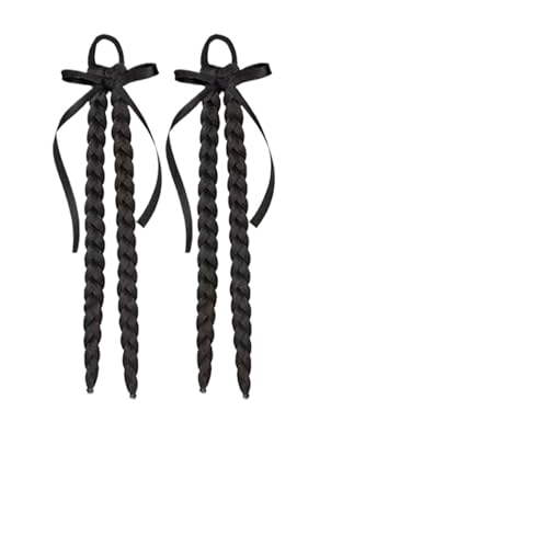 Haar Extensions Zopf Haarteil 2pc Synthetische Schleife Geflochtene Pferdeschwänze Haarverlängerungen for Frauen Mit Elastischem Haarband Haarteile Schwarz Braun Gefälschte Haare(Brownish-black) von FVCTGHZ